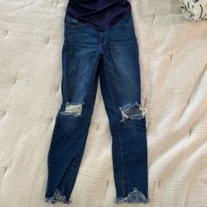 Distressed PinkBlush Maternity Jeans